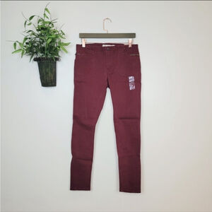 NEW Hollister Super Skinny Mid Rise Zipper Patch Pocket Burgundy Jeans Pants 7